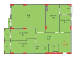 Satılır 4 otaqlı Mənzil 217 m² Nərimanov r. Nərimanov m. – şəkil 2