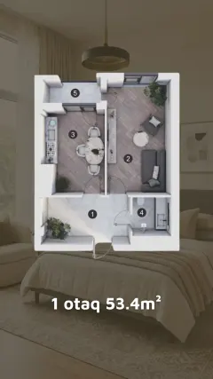 Satılır 1 otaqlı Mənzil 53.4 m² Nərimanov r. Ulduz m. – şəkil 2