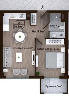 Satılır 2 otaqlı Mənzil 54.5 m² Suraxanı r. Zığ q. – şəkil 5