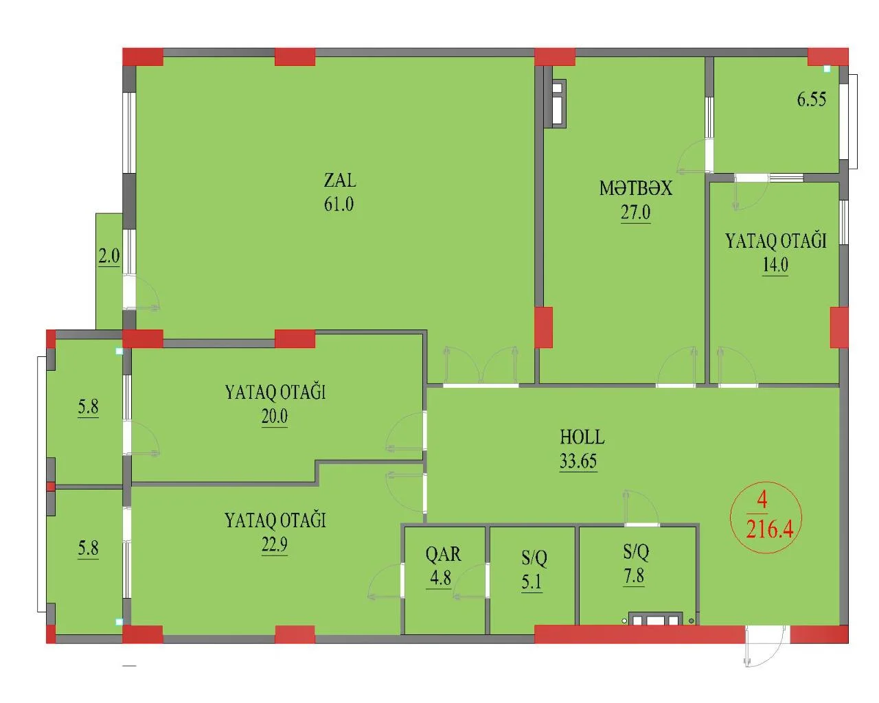 Satılır 4 otaqlı Mənzil 217 m² Nərimanov r. Nərimanov m. – şəkil 2
