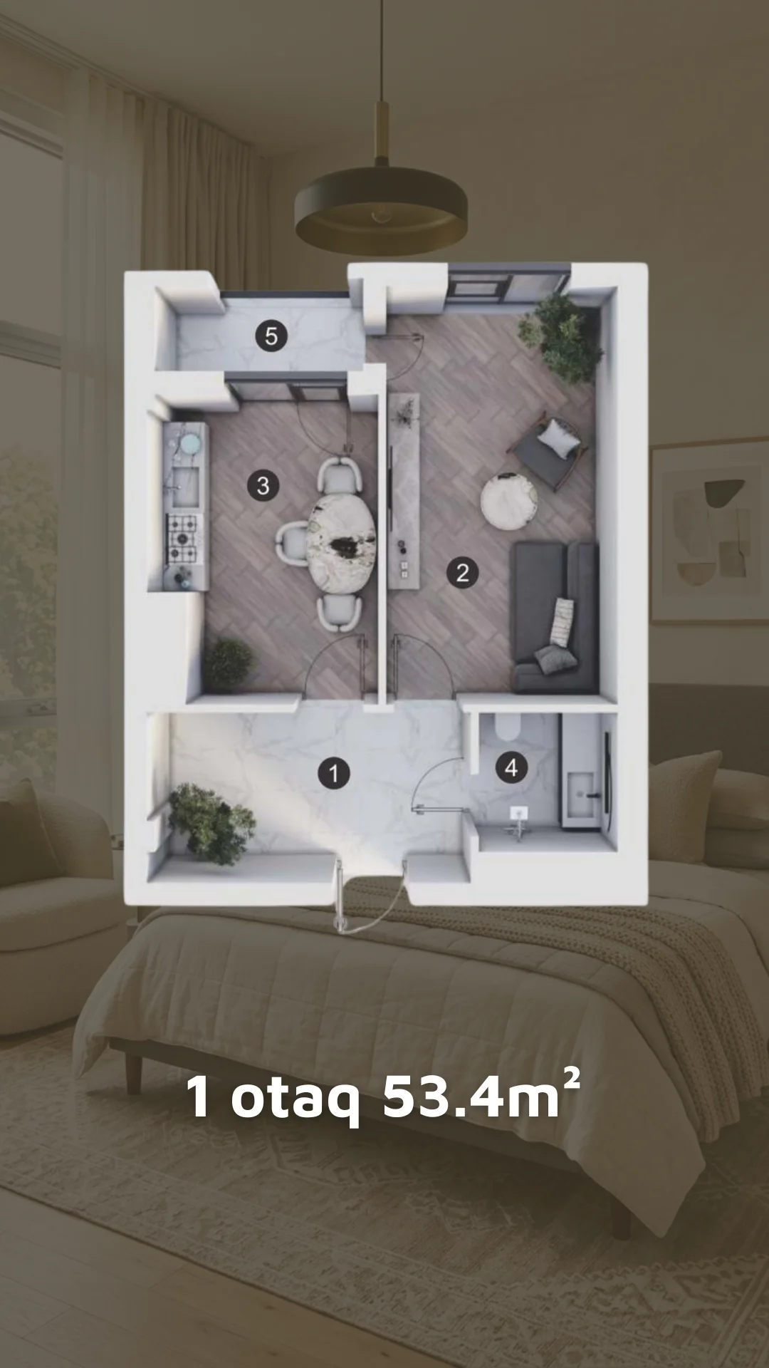 Satılır 1 otaqlı Mənzil 53.4 m² Nərimanov r. Ulduz m. – şəkil 2