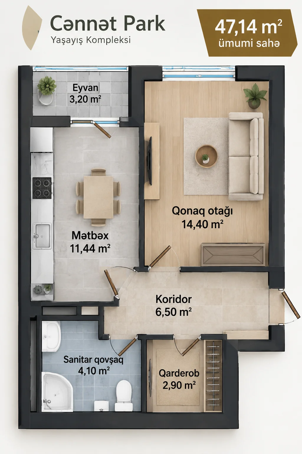 Satılır 1 otaqlı Mənzil 47 m² Abşeron r. Aşağı Güzdək q. 20 Yanvar m. – şəkil 8